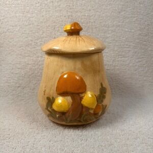 Vintage 1981 Arnels Orange White Ceramic Mushroom‎ Cookie Canister 9.5" Tall MCM